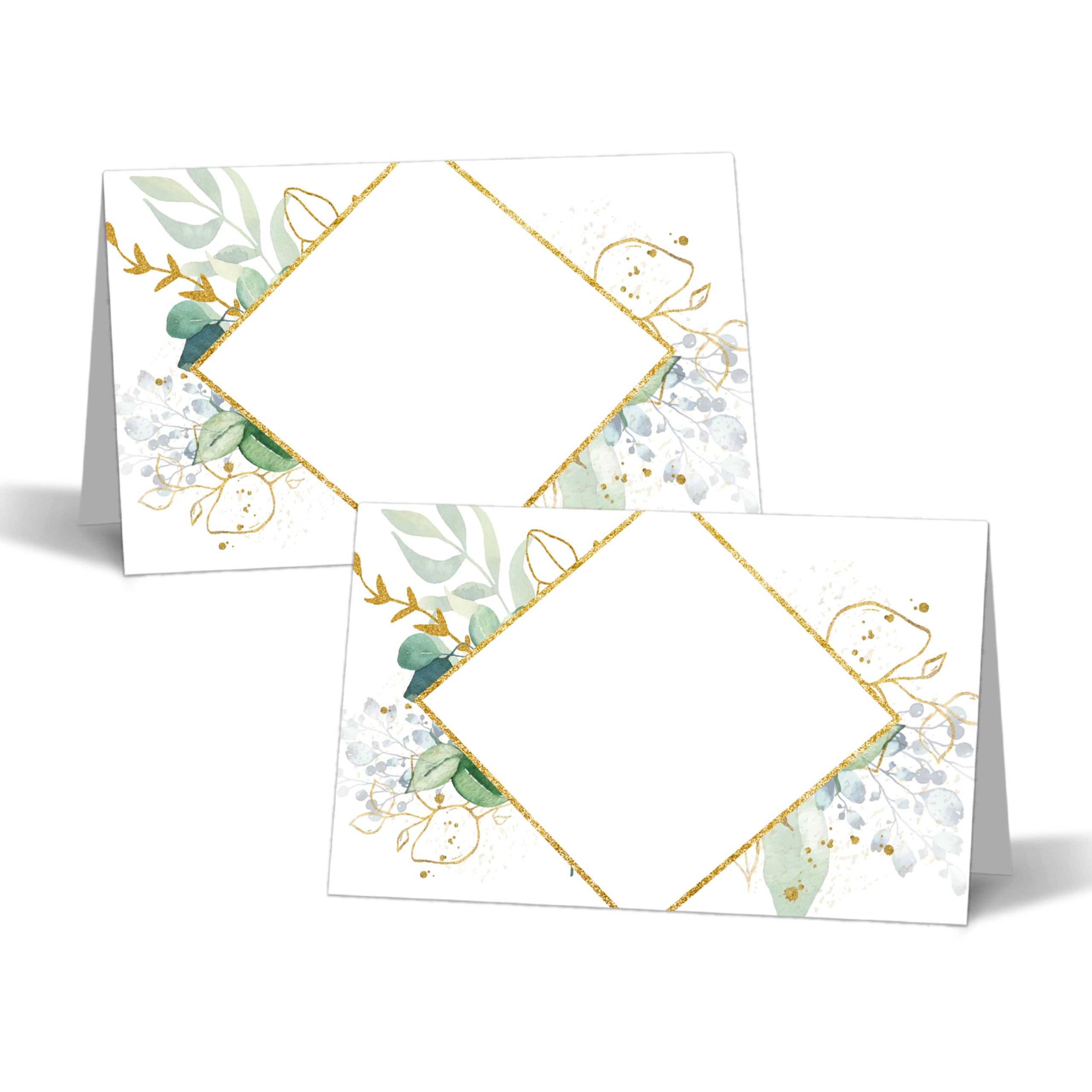 Gold Foil Greenery Table Place Cards - 25PCS Tent Cards - 2.1” x 3.5“ Food Lables - Name Place Cards for Table Setting - Name Cards for Birthday Party Baby Shower - Scored for Easy Folding -16