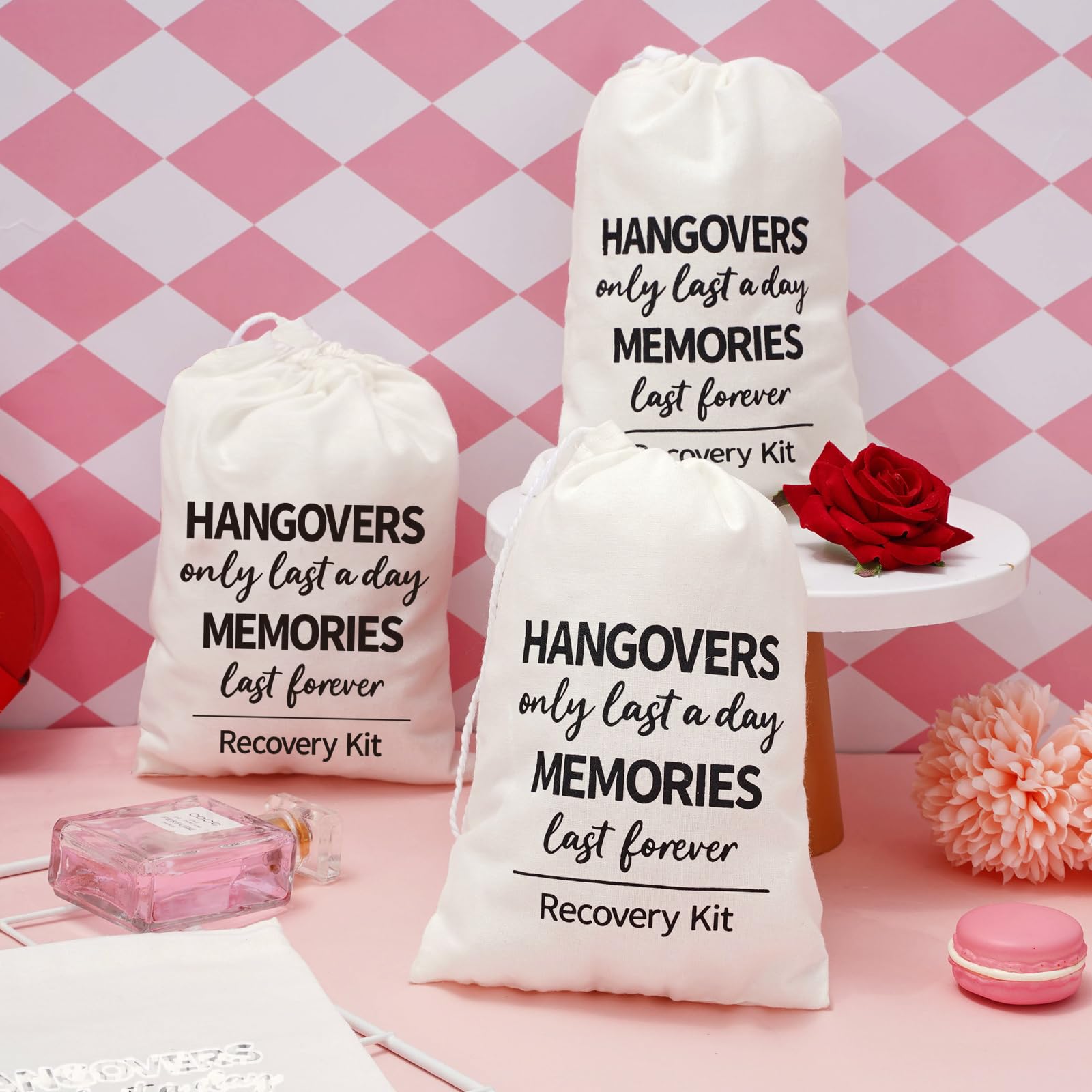 AnyDesign 10Pcs Wedding Hangover Kit Bags Classic Recovery Kit Bags Reusable Cotton Drawstring Muslin Amenity Bags Survival for Wedding Bridal Welcome Party Favor Memento Gift, 6 x 8 Inch