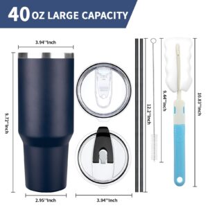 GUDEMAO 40 oz Tumbler with Lids and Straws, Stainless Steel Insulated Coffee Tumbler, Double Wall Vacuum Insulated Travel Mug Cup, Leakproof Thermal Coffee Cup for Hot and Cold Drinks (Navy Blue)