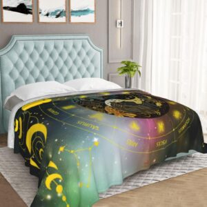 CaomeiWu Gemini Zodiac Blanket, 60" x 50" Flannel Stars Astrology Themed Stuffed Vibrant Throw, Soft Nap Throw Blanket for Home Boys Girls Women Horoscope Lovers Gifts