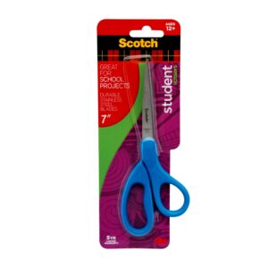 Scotch 7-Inch Student Scissors, Blue, Green, and Purple, Colors Vary, 6-Pack