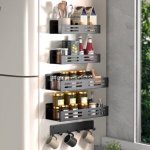 yuchenfeng fridge side organizers magnetic spice racks for refrigerator with 6-hooks spice shelves with magnets for refrigerator side fridge side shelf metal