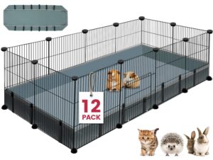 viscoo 12 panels small animal playpen,pet playpen with waterproof mat,c&c cage for guinea pigs,puppy play pen,bunny playpen,indoor outdoor portable metal wire yard fence