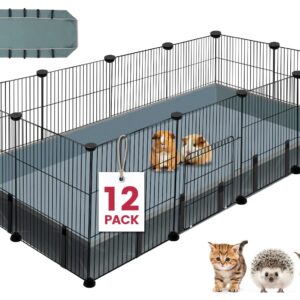 VISCOO 12 Panels Small Animal Playpen,Pet Playpen with Waterproof Mat,C&C Cage for Guinea Pigs,Puppy Play Pen,Bunny Playpen,Indoor Outdoor Portable Metal Wire Yard Fence