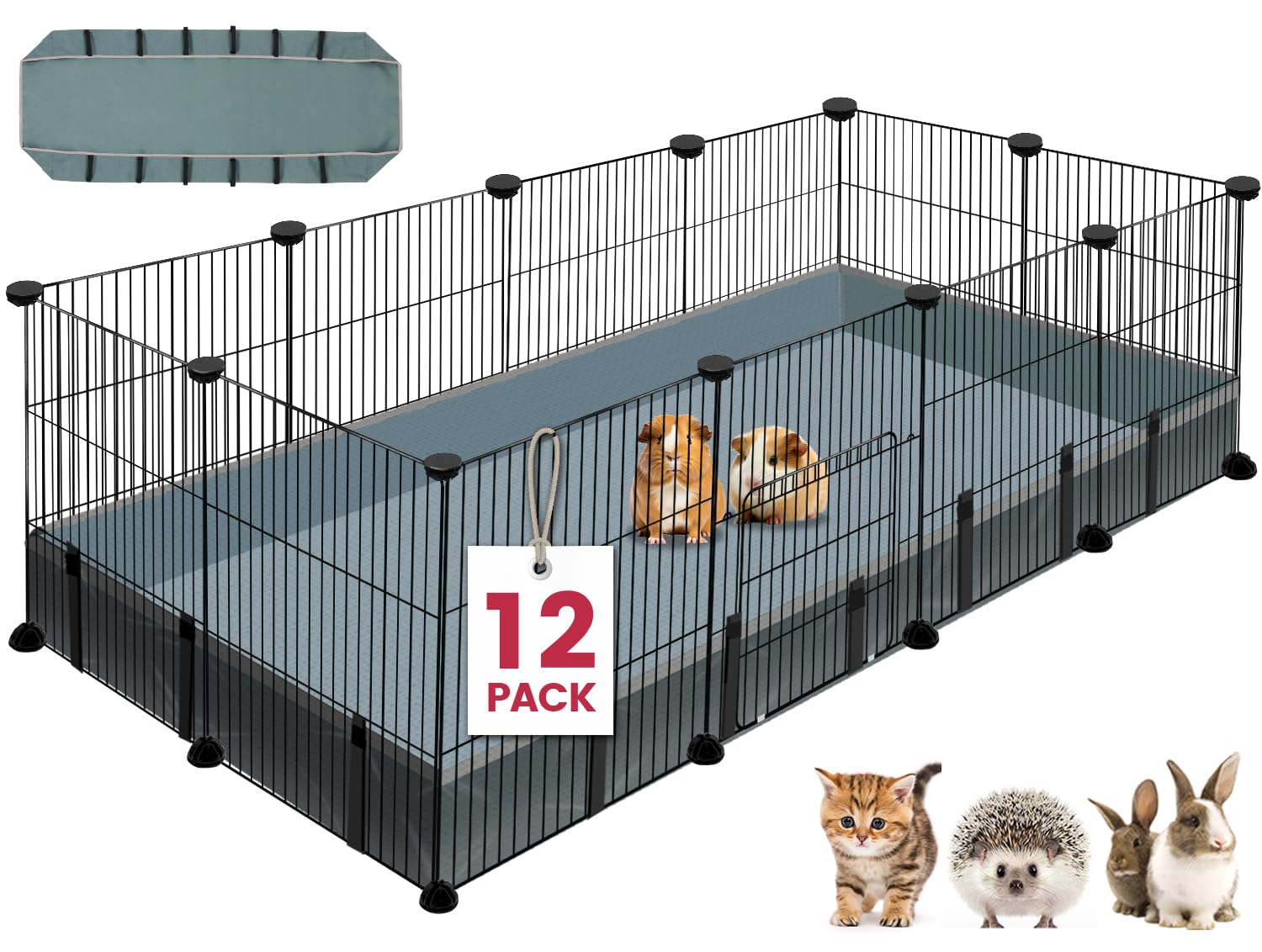 VISCOO 12 Panels Small Animal Playpen,Pet Playpen with Waterproof Mat,C&C Cage for Guinea Pigs,Puppy Play Pen,Bunny Playpen,Indoor Outdoor Portable Metal Wire Yard Fence