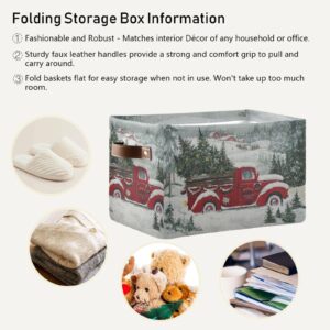 ALAZA Red Christmas Truck Snow Winter Storage Basket Rectangle Collapsible Storage Bins with Handles Durable Canvas Toy Basket Organizer Bin for Shelf Closet Bedroom Home Office,Pack 1