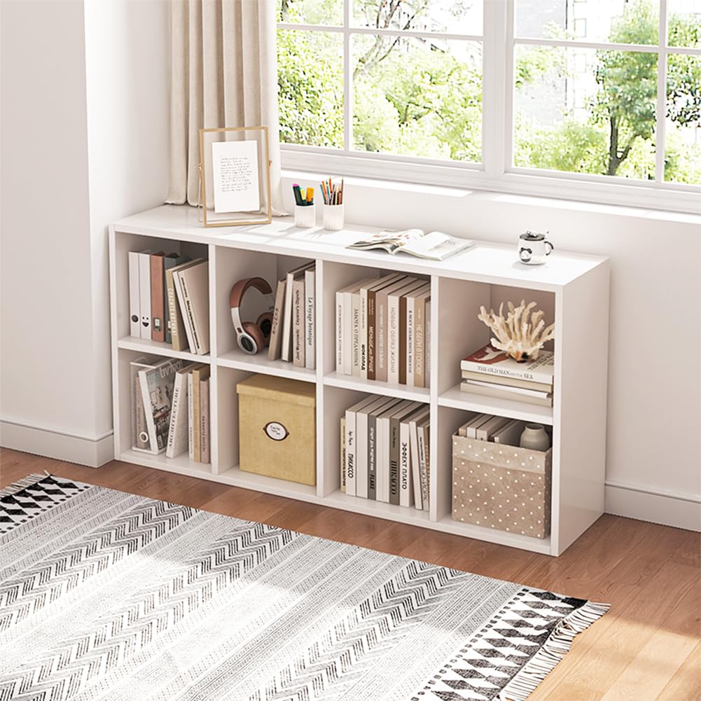 NELYE 8 Cube Organizer Bookcase - Fabric Storage Bins Container, Open Shelf Simple Compartments Bookshelf, White