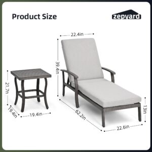 ZEPYARD Aluminum Patio Chaise Lounge Set of 3, Armrest Lounge Chair with Adjustable Backrest for Outside, All Weather Aluminum Lounge Chair for Deck Beach Poolside-Greige Cushion