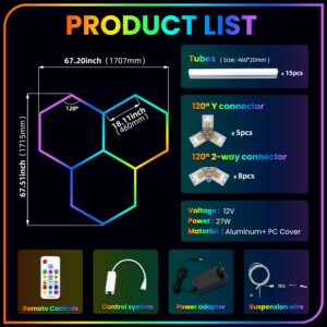 ALL4DETAIL RGB LED Hexagon Lights, Remote Dimmable Hexagon Garage Light with 358 Color Modes, LED Ceiling Light Hexagon for Gaming Room, Party, Gym, Bar