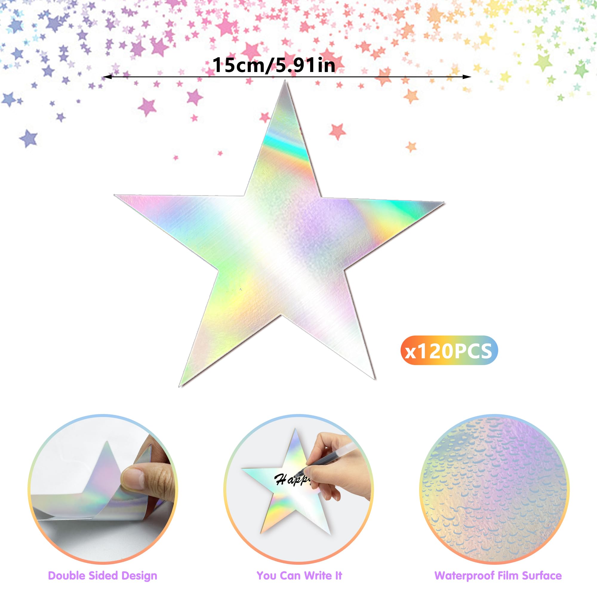 120 PCS Iridescent Five Star Cutouts Double Printed Paper Star Decorations Star Confetti Cutouts Cardboard Stars for Bulletin Board Stars Accents Classroom Wall Party Decoration