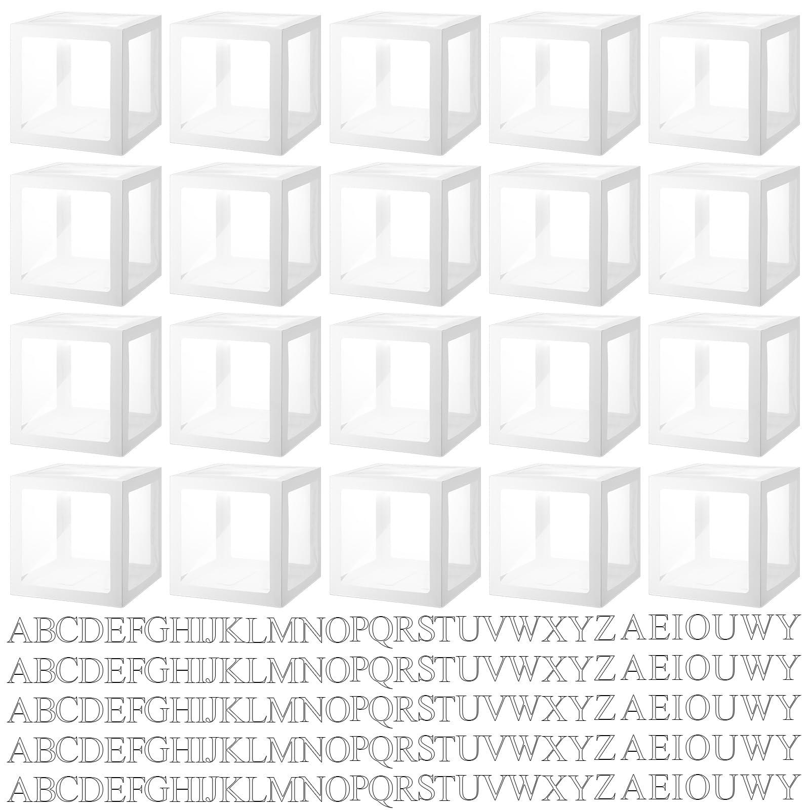 Engrowtic 20 Pcs Transparent Balloon Boxes Baby Boxes with 165 Letters Clear Balloon Box Blocks for Baby Shower Gender Reveal Grad Birthday Party Bridal Wedding Anniversary Backdrop Decoration (White)