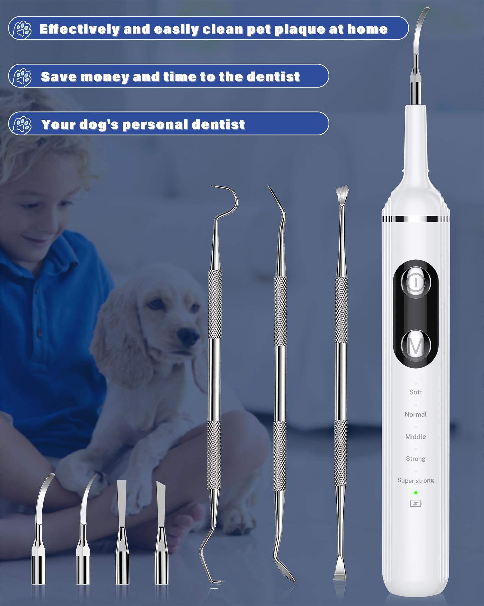 NATURE NERDS Plaque Remover for Teeth, Pet Tooth Brushing Kit, Dental Tools to Remove Plaque and Tartar, Safe for Dog and Cat, with LED Light, White