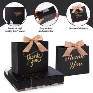 TOXOY 50PCS Black Thank You Gift Bags,4.5x3.9x1.7 Inch Party Favor Bags with Bow Ribbon Small Candy Bags Mini Party Favor Bags for Birthday Wedding Party Bridal Shower