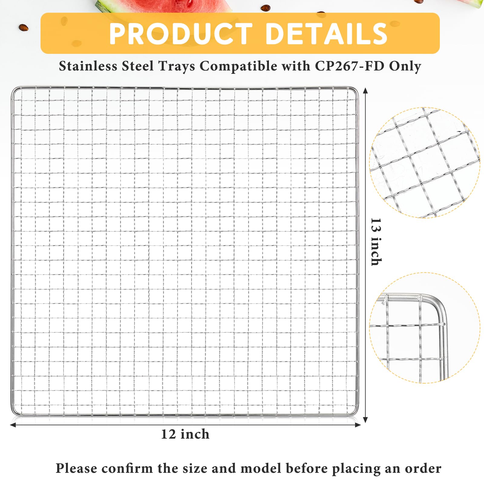 13 x 12 Inches Dehydrator Trays Compatible with CP267-FD Only Stainless Steel Dehydrator Drying Mesh Screens Stainless Steel Tray for Dehydrator Drying Fruit Food(4 Pcs)