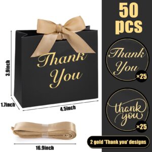 TOXOY 50PCS Black Thank You Gift Bags,4.5x3.9x1.7 Inch Party Favor Bags with Bow Ribbon Small Candy Bags Mini Party Favor Bags for Birthday Wedding Party Bridal Shower