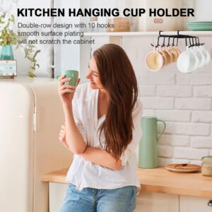 Fellibay Mug Rack Under Cabinet Coffee Cup Holder, Hanging Mug Display Mug Organizer Mugs Hanger Under Shelf for Coffee Cup & Kitchen Utensils Storage, 10 Hooks