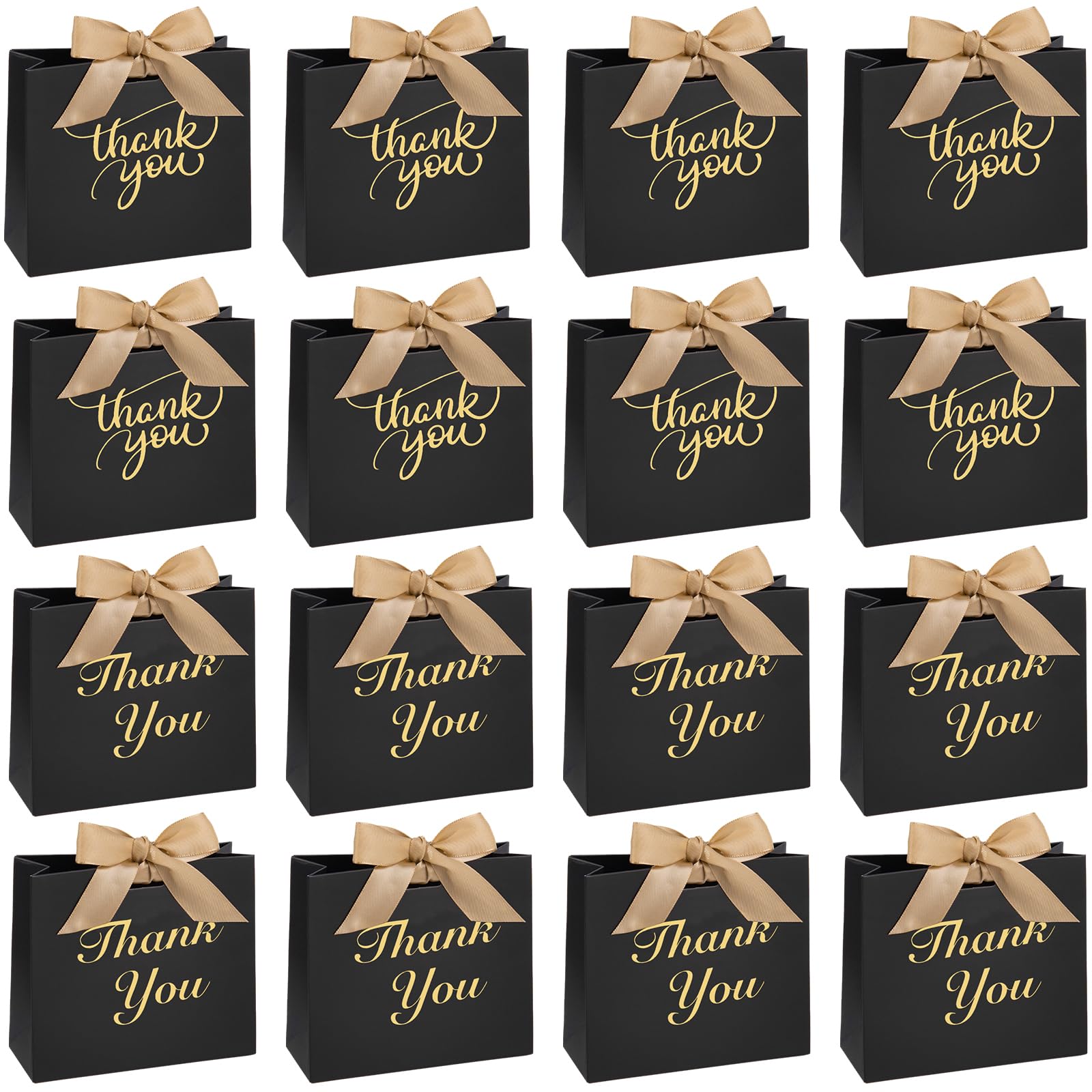 TOXOY 50PCS Black Thank You Gift Bags,4.5x3.9x1.7 Inch Party Favor Bags with Bow Ribbon Small Candy Bags Mini Party Favor Bags for Birthday Wedding Party Bridal Shower