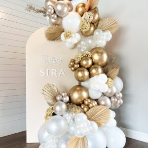 Cream and Sand Gold Balloons Set, 12 Inch Double Stuffed Beige Balloons with Metallic Chrome Champagne Nude Neutral Cream White Balloon for Bridal Baby Shower Birthday Wedding Party Decorations