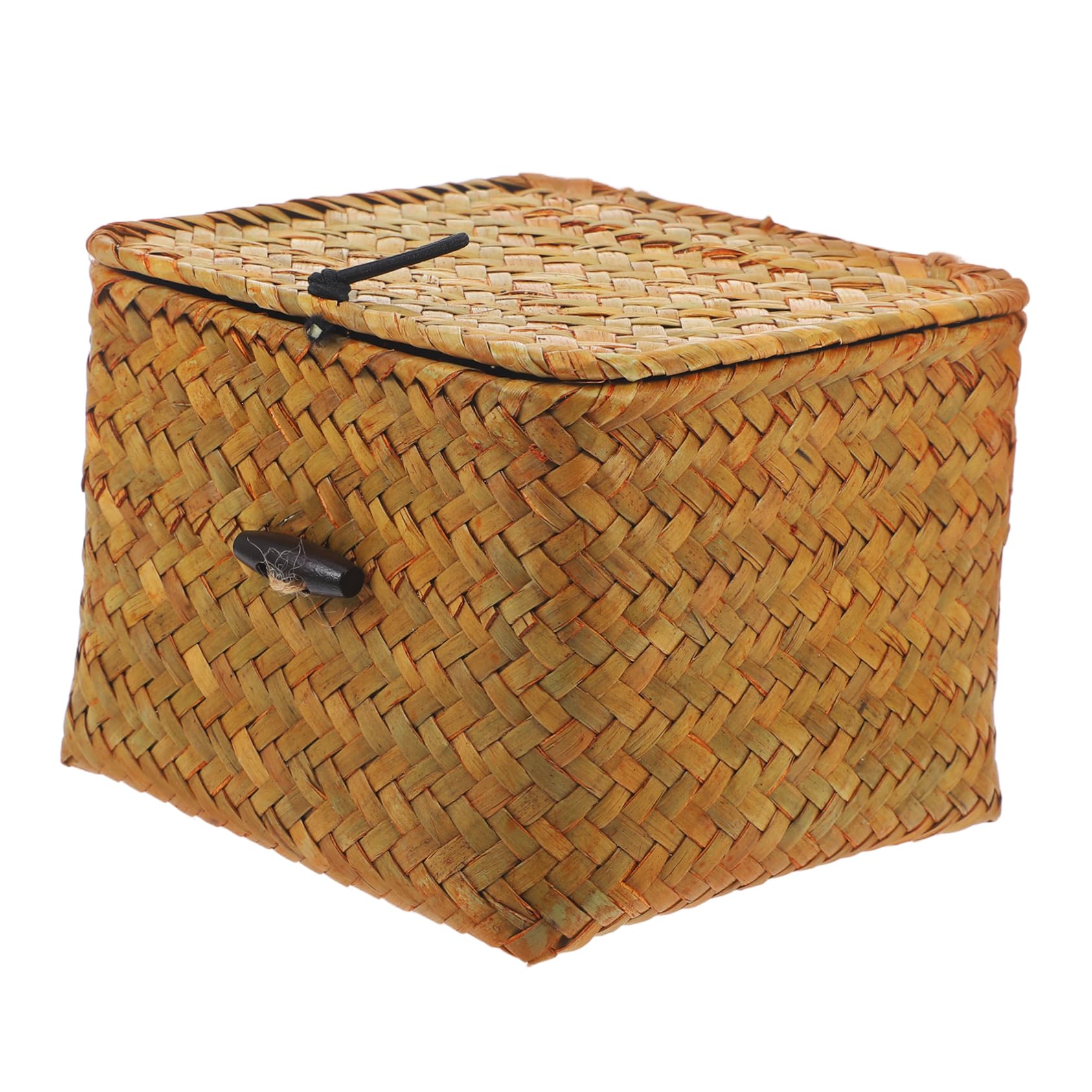 Luxshiny Wicker Shelf Baskets Bin with Lid Handwoven Seagrass Basket Storage Bins Cubes Household Basket Boxes for Shelf Closet Wardrobe Home Organizer