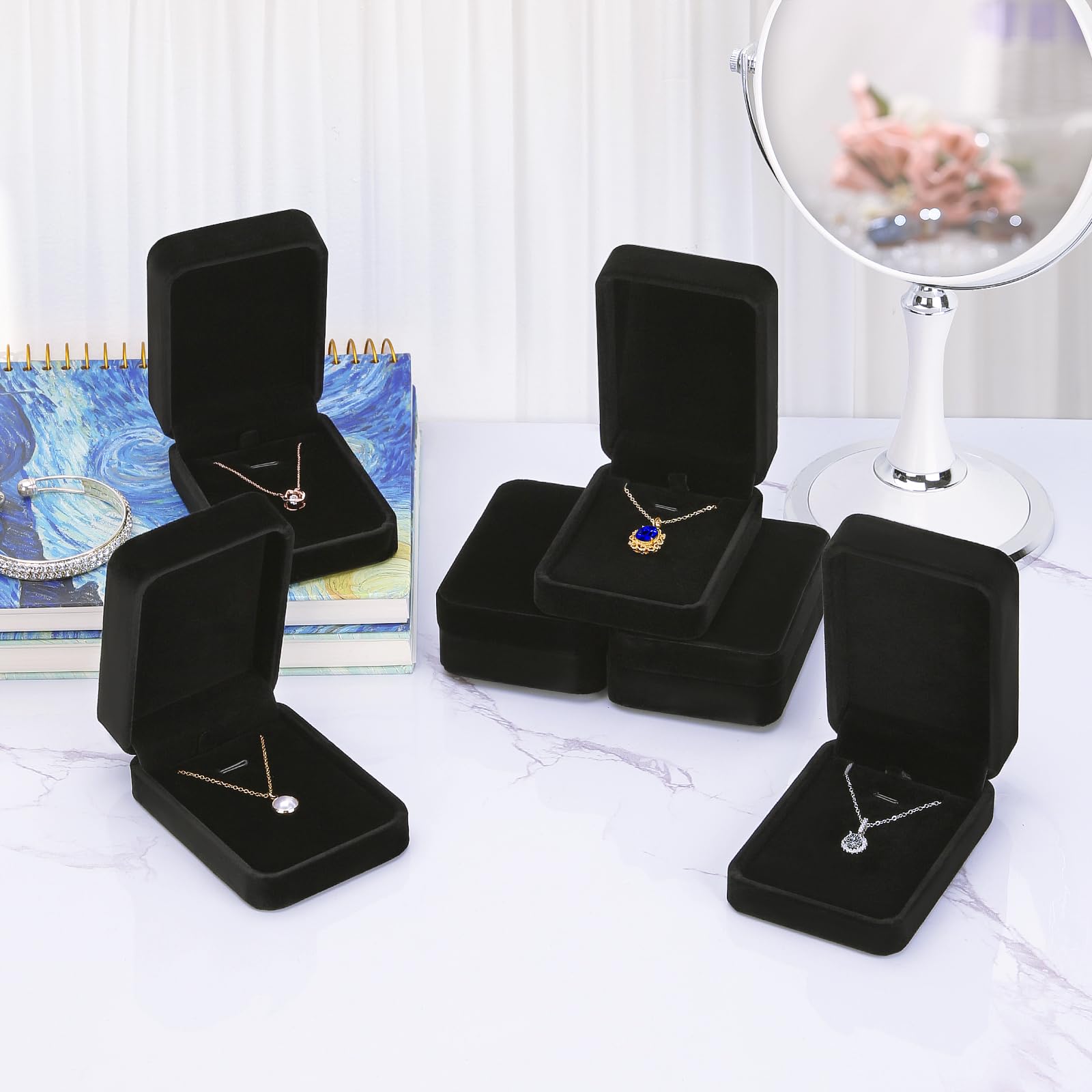 LETURE 6 Pieces Velvet Jewelry Gift Boxes for Necklace Pendant Bracelet Ring Earring, Jewelry Storage Display Case for Christmas Wedding Engagement Birthday Anniversary (Pendant Box STYLE-6PCS)