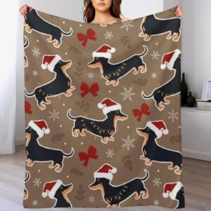 MEIKKO Cute Dachshund Puppy Blanket Fleece Cozy Warm Christmas Snowflake Bow Lightweight Throw Blanket for Couch Sofa Bed for Adults Kids Boys Teens Gift 50"x60"