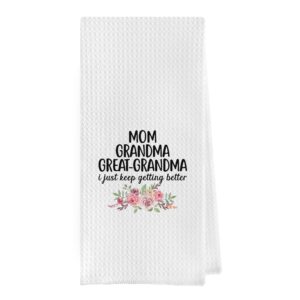 geqtt great grandma dish towels - great grandma gifts waffle weave kitchen towels, grandma hand towel, grandma tea towel, grandma gifts from grandson granddaughter (16×24 inches)