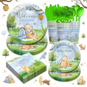 piooluialy winnie baby shower pooh decorations - classic winnie baby pooh party supplies include dinner plates, cups, napkins, cutlery, winnie welcome baby birthday party supplies | 24 guests