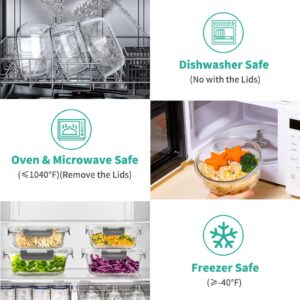 34pcs Glass Food Storage Containers with Lids Set, Airtight Glass Meal Prep Containers (17 Containers & 17 Lids), Leak Proof Lunch Containers BPA-Free, Microwave, Oven, Freezer, Dishwasher Safe-Grey