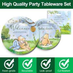 Piooluialy Winnie Baby Shower Pooh Decorations - Classic Winnie Baby Pooh Party Supplies Include Dinner Plates, Cups, Napkins, Cutlery, Winnie Welcome Baby Birthday Party Supplies | 24 Guests