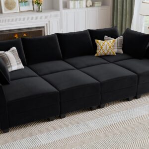 HONBAY Modular Sectional Sleeper Sofa Velvet Sectional Sleeper Couch with Storage Seats Oversized Sectional for Living Room,Black