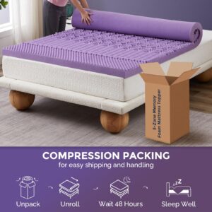 IULULU Mattress Topper Full - 2 Inch 5-Zone Gel Infused Memory Foam Mattress Topper Full Size, CertiPUR-US Certified