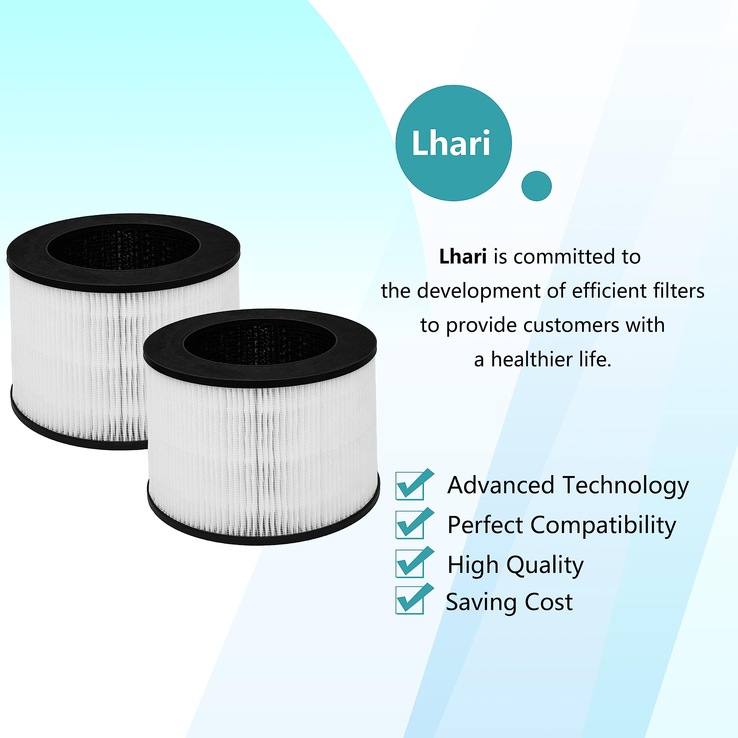 Lhari True HEPA Replacement Filter Compatible with MA Air Purifier 14/14B/14W Models, 3-in-1 H13 True HEPA with Activated Carbon Filter, 2-Pack