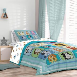 Sunny Side Up Bluey & Friends Full Comforter Set - 7 Piece Kids Bedding Includes Comforter, Sheets & Pillow Cover - Super Soft Microfiber Bed Set