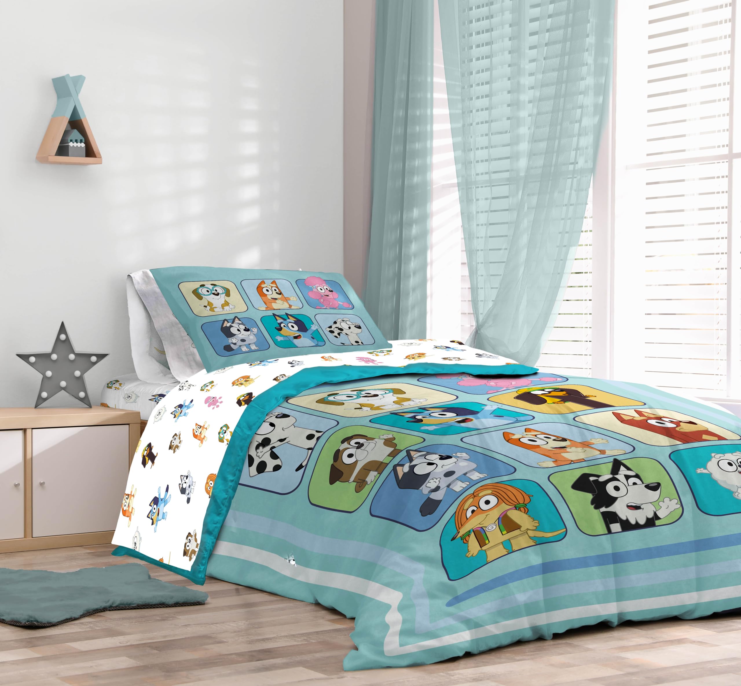 Sunny Side Up Bluey & Friends Full Comforter Set - 7 Piece Kids Bedding Includes Comforter, Sheets & Pillow Cover - Super Soft Microfiber Bed Set