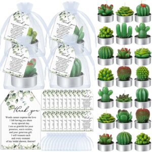 mtlee 30 sets bridal shower gifts for guests include 30 cactus tealight candles succulent candles plant tealight candles 30 greenery thank you tags 30 organza bags bridal party gifts wedding gifts