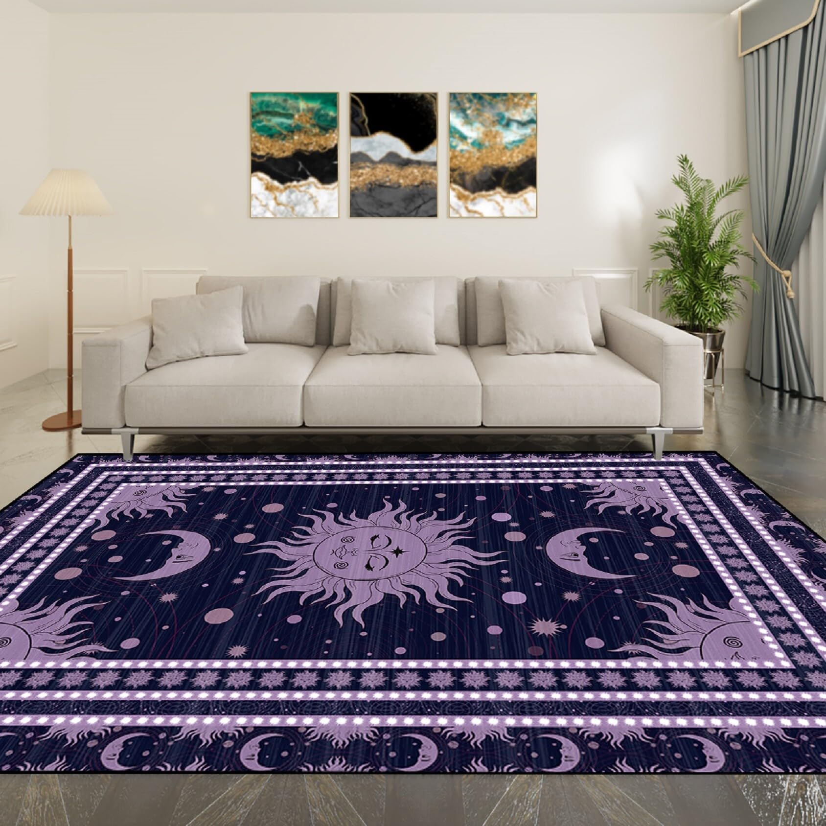 Jiospet Celestial Rug for Bedroom - Moon Phase Area Rug Sun and Moon Rugs for Room Sun Purple Rug Celestial Home Decor Rug, 2.5x4 Feet