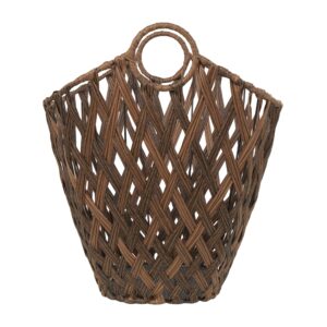 Deco 79 Plastic Rattan Geometric Decorative and Functional Storage Basket Open Frame Woven Basket Organizer with Ring Handles, Basket for Storage 21" x 17" x 19", Bronze