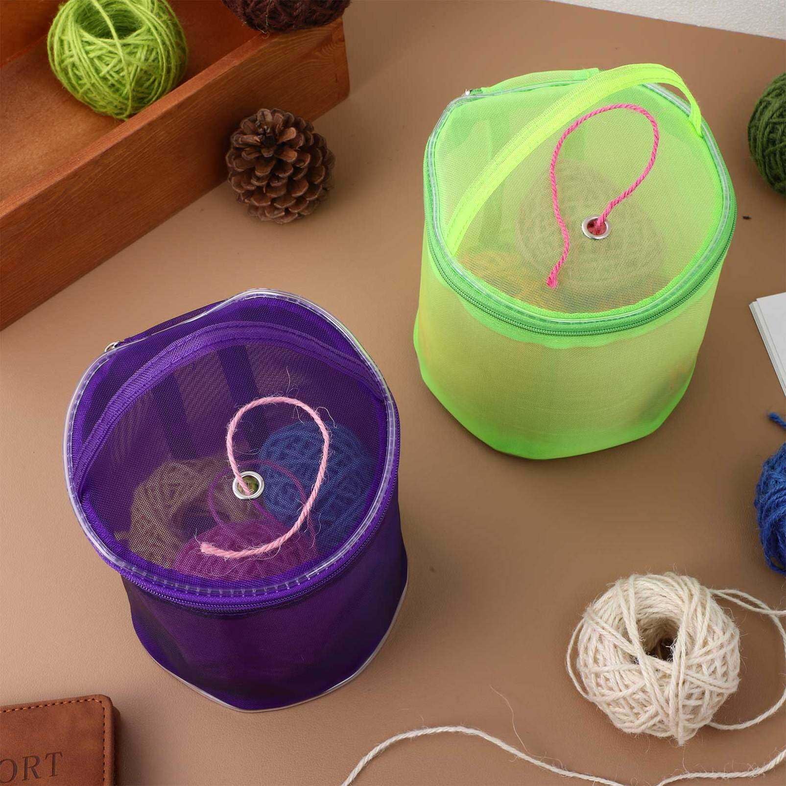 Operitacx 2 Pcs DIY Wool Storage Bag Yarn Bucket Wool Holder Bag Knit Wrist Bag Yarn Storage Tote Knitting Bag Yarn Storage Yarn Bowl Knitting Tote Bag Yarn Basket Grid Crochet Backpack