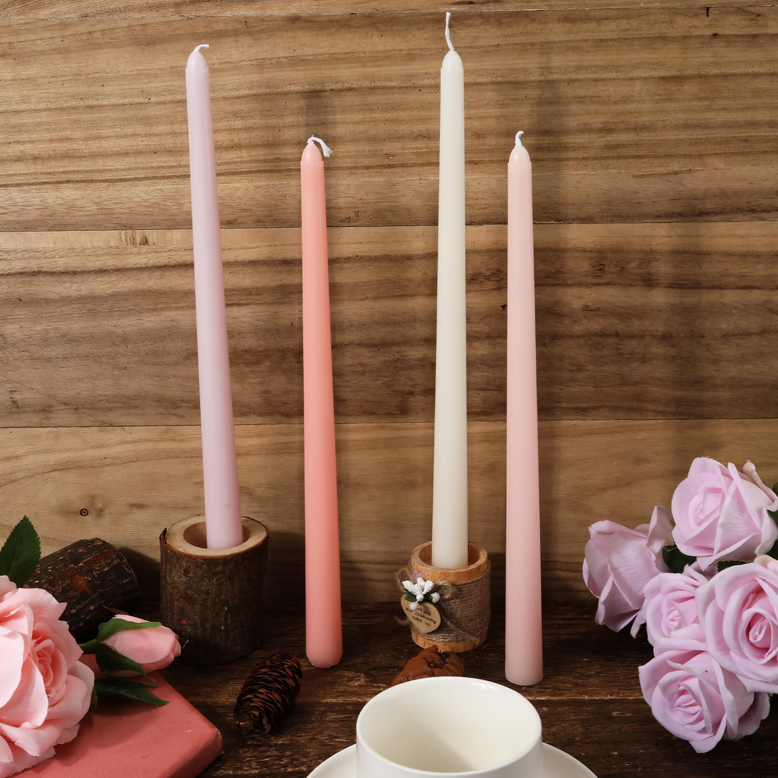 11.81'' 4pcs Taper Candles Sticks, Long Tall Thin Candles Unscented Smokeless Gradient Color Tapered Candlesticks for Table Home Dinner Wedding Festival (Pink Series)