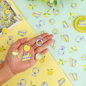 JOYMEMO 200 Pieces She Found Her Main Squeeze Confetti - Blue Tile and Lemon Bridal Shower Decorations, Double Sided Lemon Confetti Lemonade Scatter Table Decor for Bachelorette Engagement Party