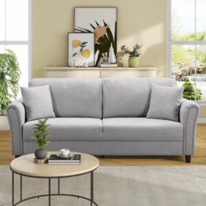 IULULU 81.5" Modern Sofas Living Room, Fabric Comfy Deep Seat Couch with Metal Legs and 2 Pillows, Removable Back and Thickened Soft Cushion, Furniture for Home, Apartment, Office