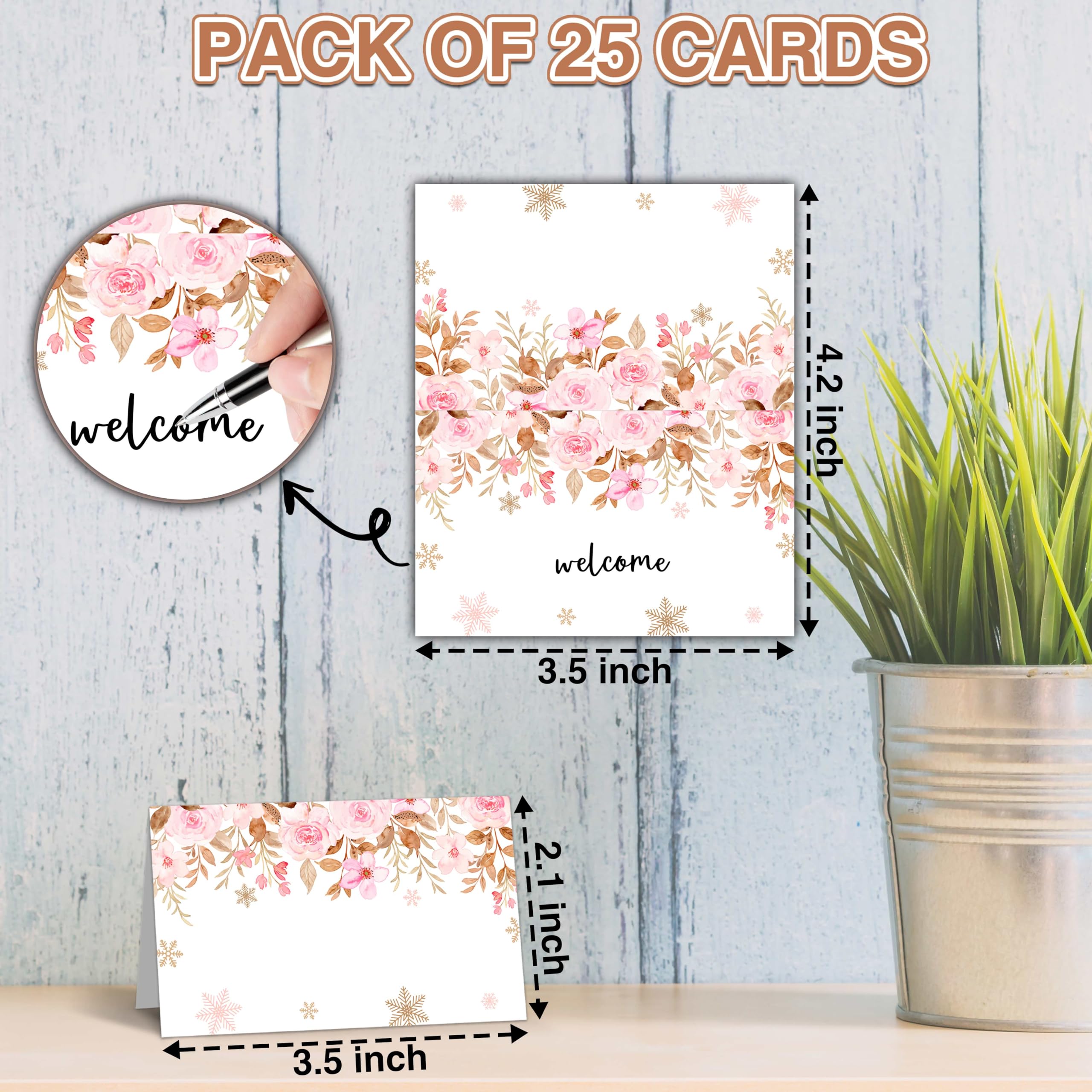 Zmyollo Blush Pink Floral Table Place Cards - 25PCS Tent Cards - 2.1” x 3.5“ Food Lables - Name Place Cards for Table Setting - Name Cards for Birthday Party Baby Shower - Scored for Easy Folding -14