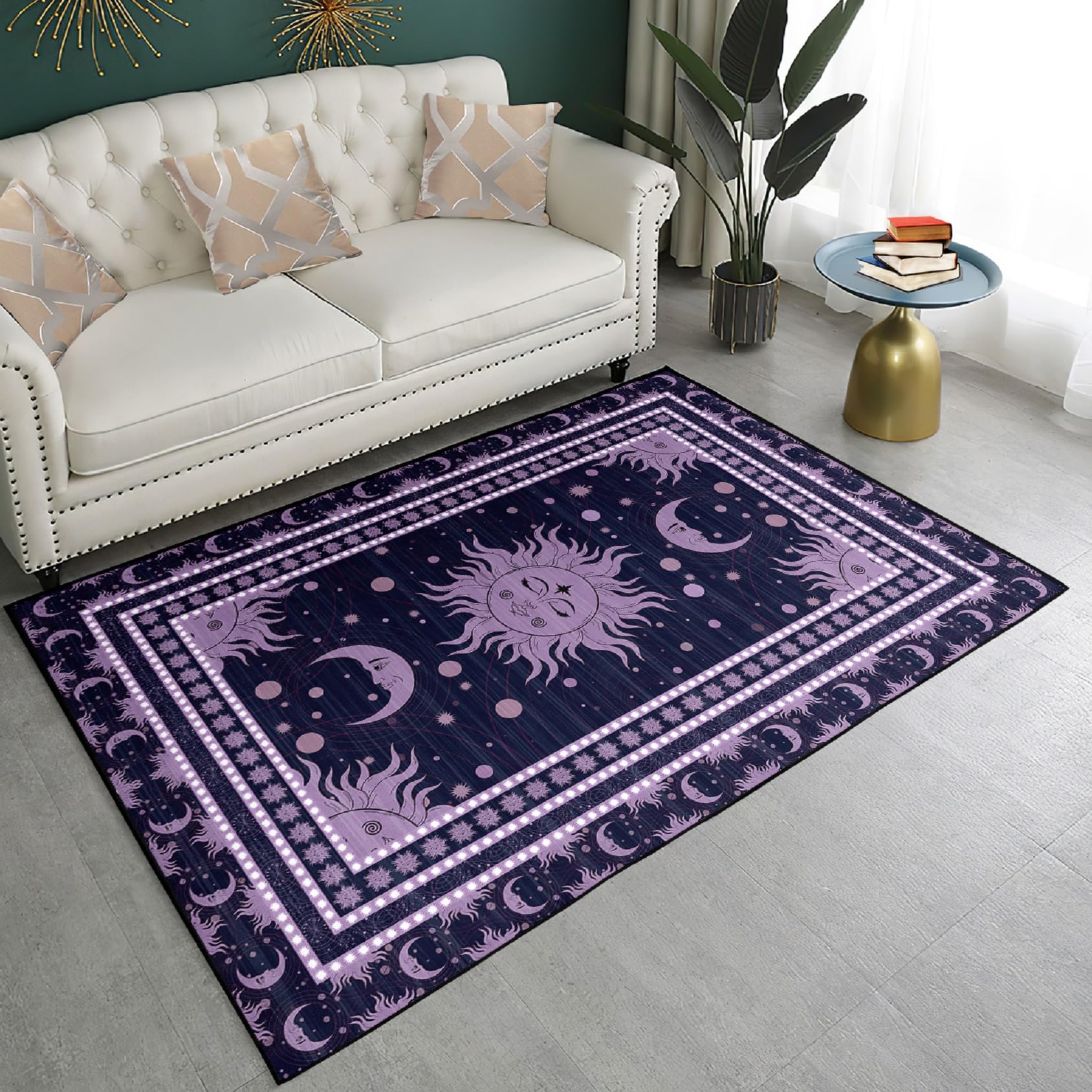 Jiospet Celestial Rug for Bedroom - Moon Phase Area Rug Sun and Moon Rugs for Room Sun Purple Rug Celestial Home Decor Rug, 2.5x4 Feet