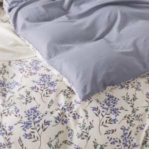 HoneiLife Floral Duvet Cover King - Thickened Microfiber Comforter Cover 3-PCS, Breathable Bedding Duvet Cover Sets, Wildflower Comforter Cover Sets, Fluffy Bedlinen Set- Purple Flowers