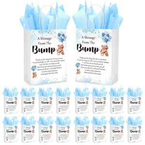 resurhang 50 sets gift bag for baby shower 50 bear baby shower goodie bags bear paper bag with handles and tissue paper baby shower party favor bags for guests gender reveal return gift (blue)