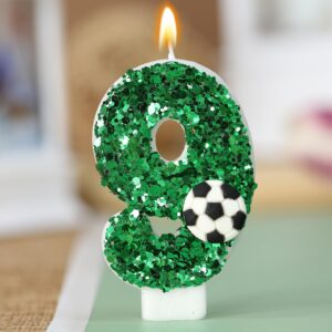 Soccer Candle Green Number 9 Candles 9st Birthday Candles for Cake and Cupcake Topper Party Decorations Decor Supplies Favors