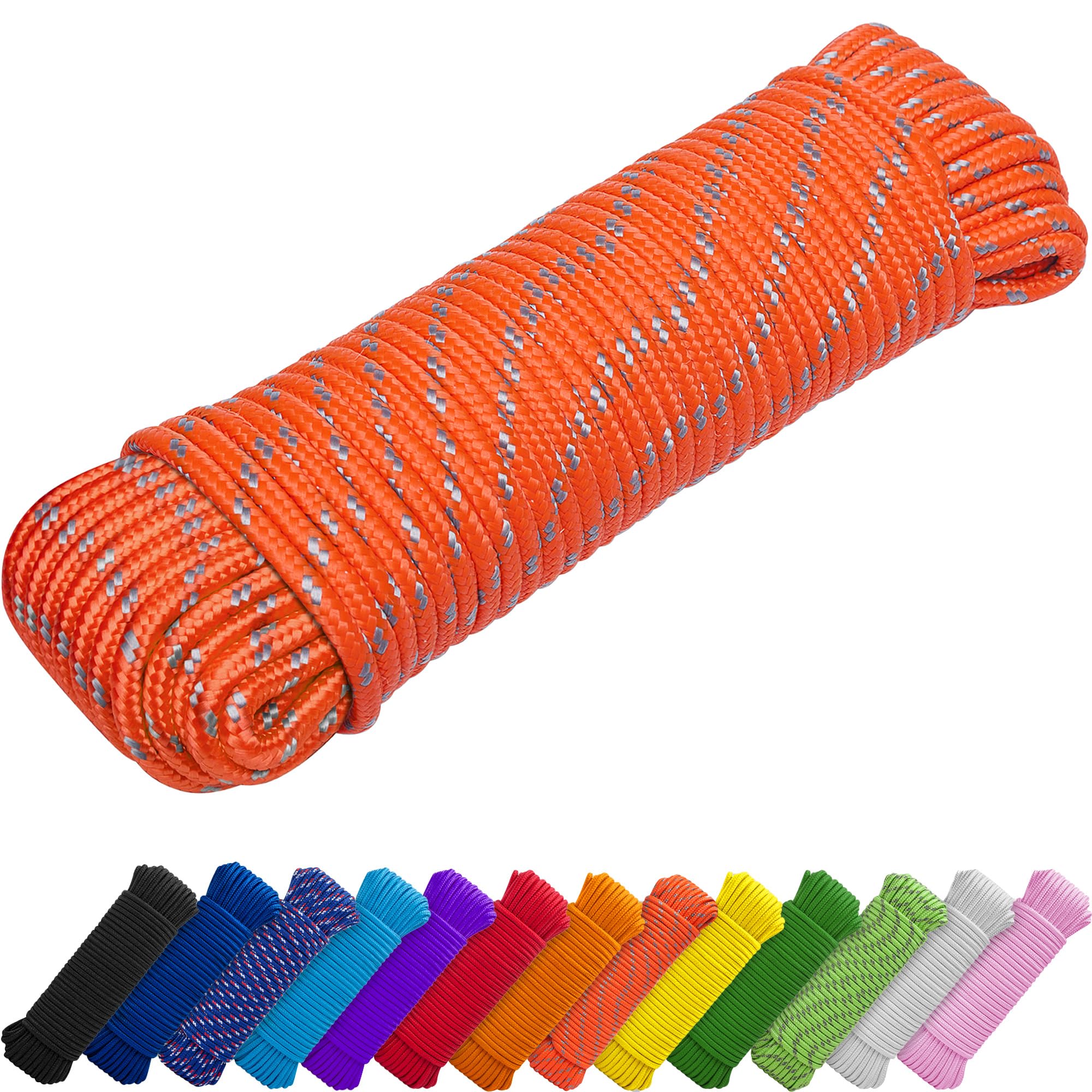 TECEUM Rope – 90 Feet x 1/4 Inch (7mm) – Orange Gray – Strong All-Purpose Utility Rope – Camping, Crafting, Flag Pole, Indoor & Outdoor – Polypropylene Nylon Poly Lightweight Diamond Braided Cord