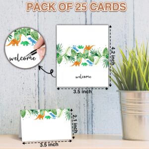 Zmyollo Dinosaur Table Place Cards - 25PCS Tent Cards - Tropical Dino Themed Food Lables - Name Place Cards for Table Setting - Name Cards for Birthday Party Baby Shower - Scored for Easy Folding -12