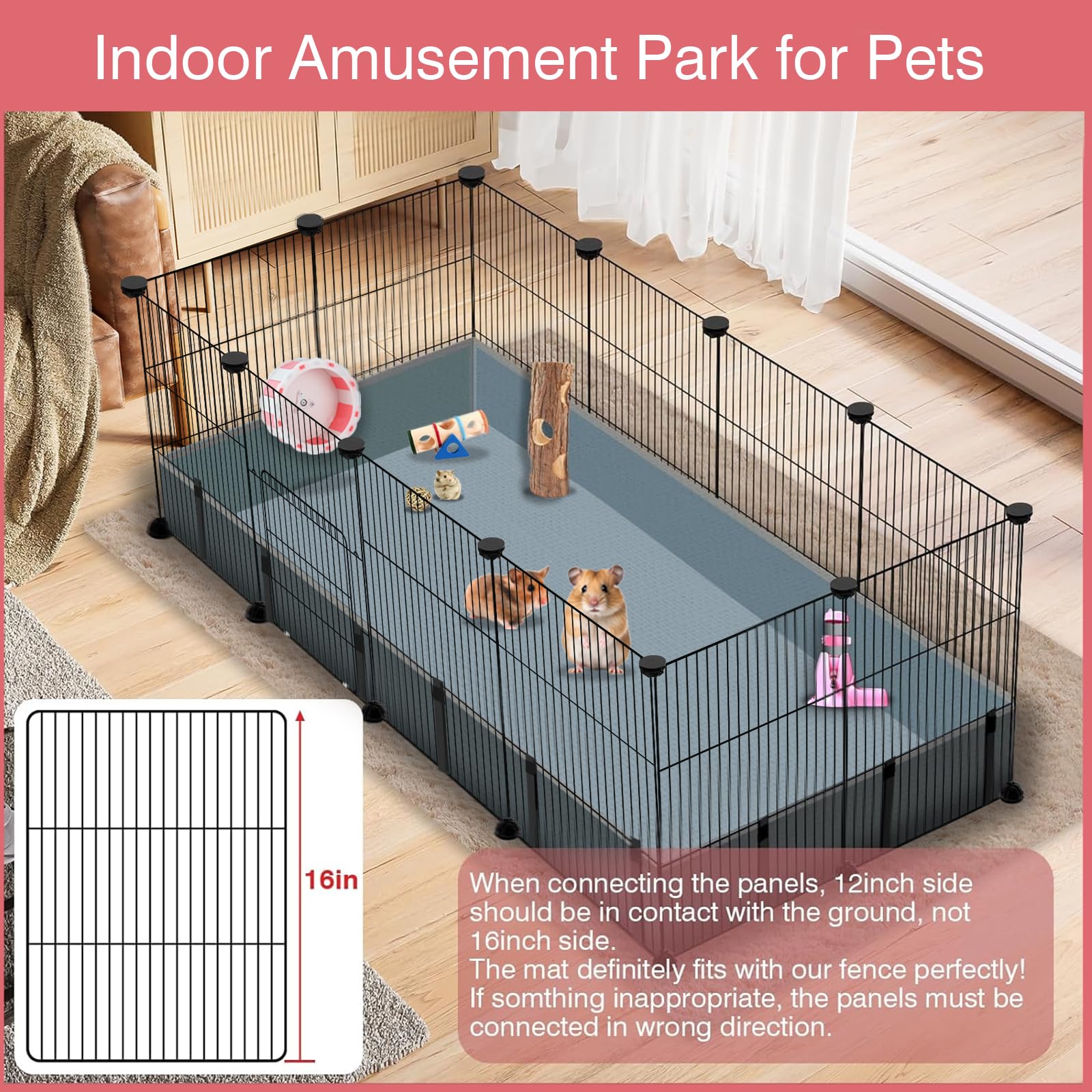 VISCOO 12 Panels Small Animal Playpen,Pet Playpen with Waterproof Mat,C&C Cage for Guinea Pigs,Puppy Play Pen,Bunny Playpen,Indoor Outdoor Portable Metal Wire Yard Fence