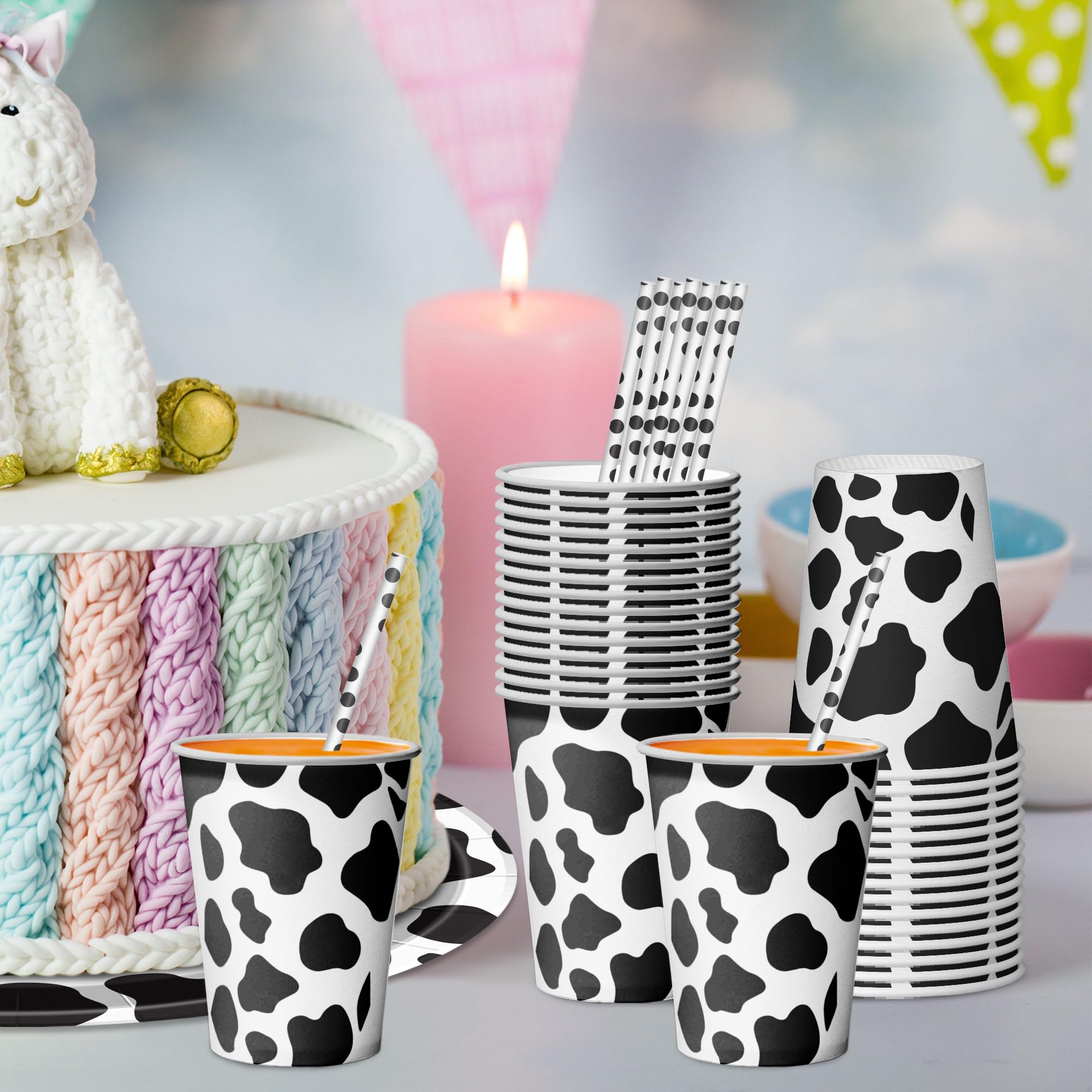 20pcs Cow Birthday Cups Disposable Paper Cups 9 oz,Cow Party Cups with Silver Bordermakes - Farm Animal Party Supplies Cups for Cold Hot Drinks - Birthday Graduatio